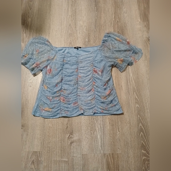 Willow Young contemporary Tops - Willow Young Contemporary Blue Lined Puff Short Sleeve Top Size 2X